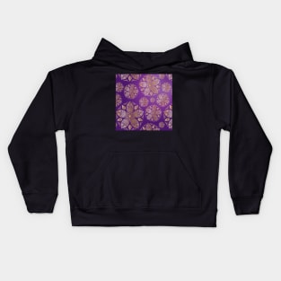 Mandala and Leaves Floral Pattern Gold Five Petal Flower on Purple Ombre Kids Hoodie